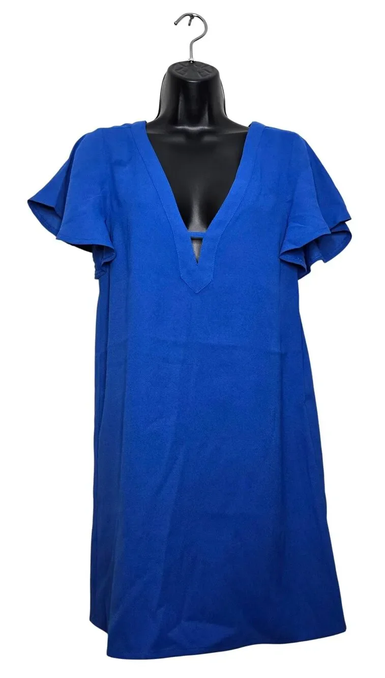 Jack BB Dakota Dress Women's Size XS True Blue Mini Shift V-Neck